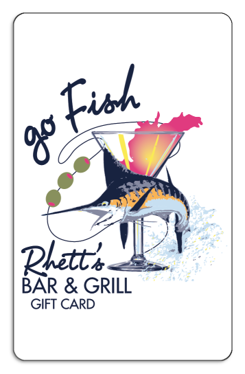 rhetts bar and grill martini and sword fish logo on a white background